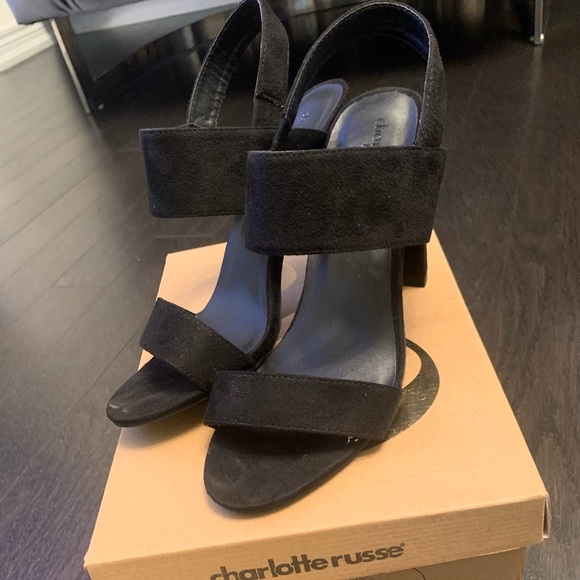 Black Faux Suede Block Heel Sandal - Picture 2 of 4